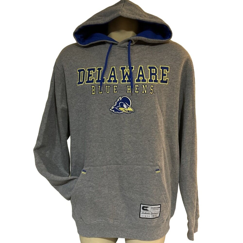 Delaware blue hands, gray hoodie, sweatshirt men’s large new Colosseum